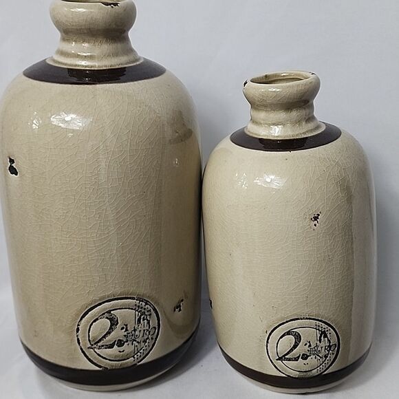 Crock Vases With Crazing & Embossed Euro - Picture 2 of 11